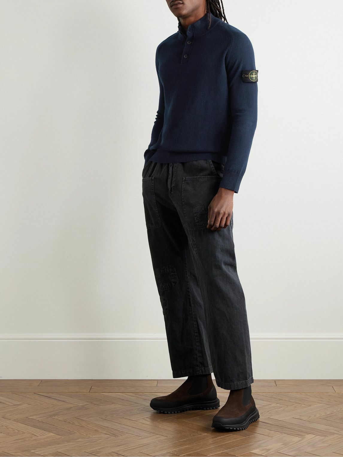 Stone Island - Logo-Appliquéd Virgin Wool Half-Placket Sweater - Blue