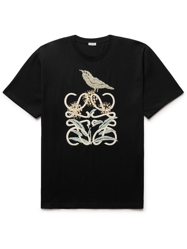 Photo: Loewe - Logo-Embroidered Cotton-Blend Jersey T-Shirt - Black