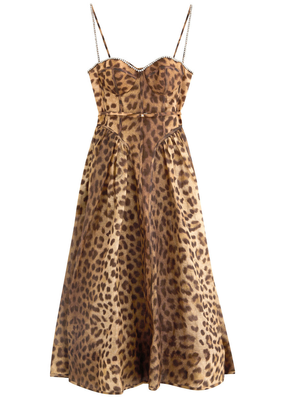 ワンピース ZIMMERMANN LEOPARD PRINT SHORT DRESS IN LINEN ZIMMERMANN Crush crystal-embellished paneled leopard-print