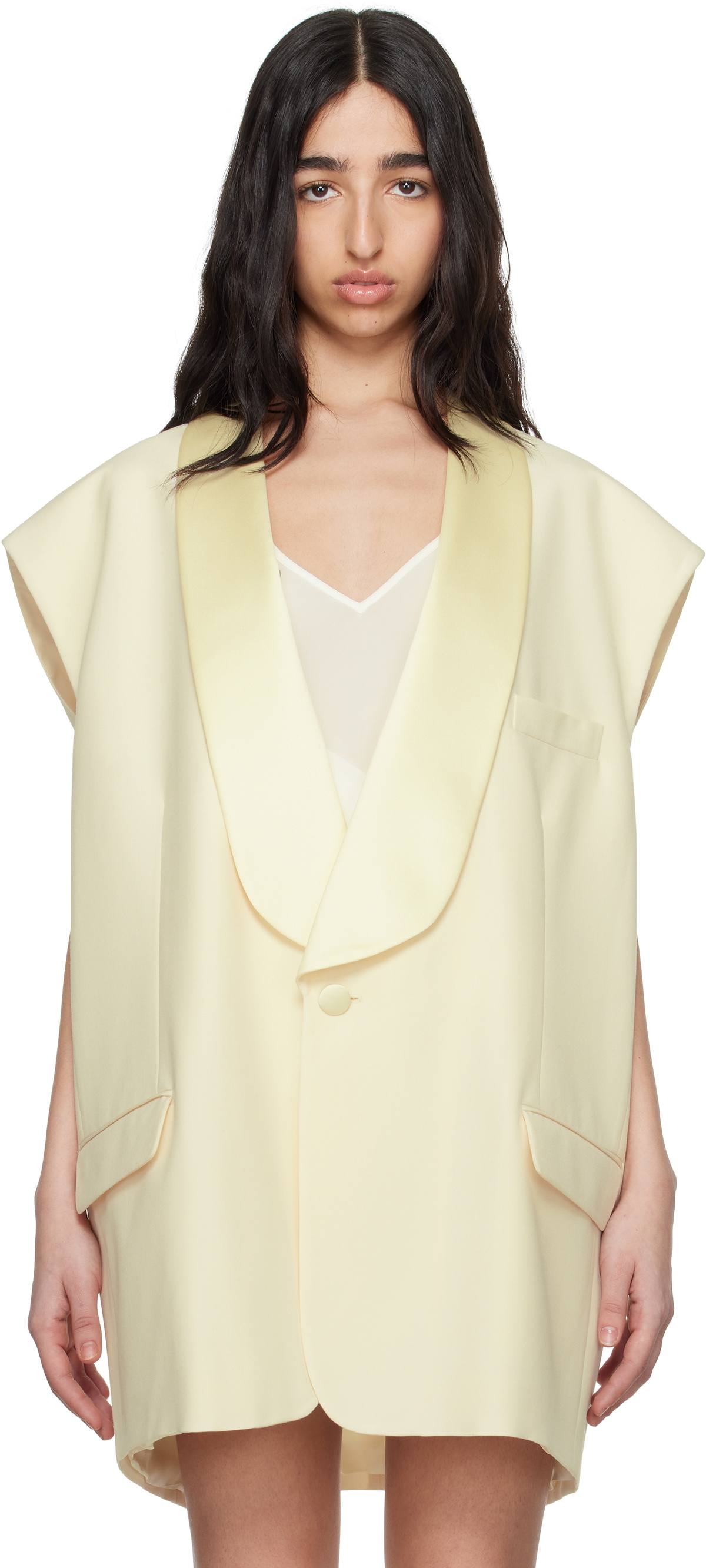MM6 Maison Margiela Off-White Satin Lapel Vest
