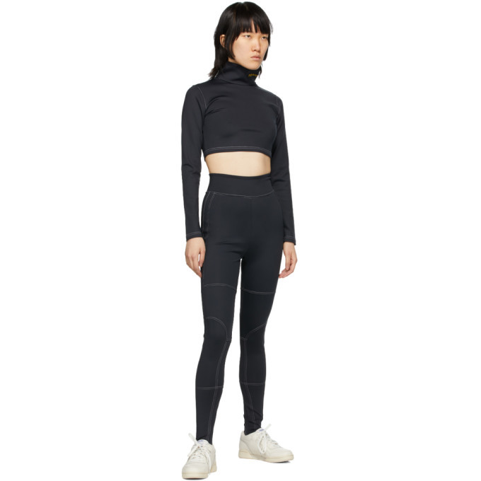 Pyer Moss Black Embroidered Logo Cropped Turtleneck