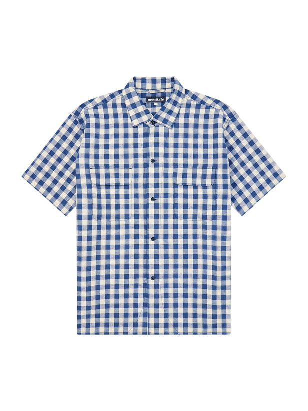 Photo: Monitaly - Milano Gingham Cotton and Linen-Blend Shirt - Blue