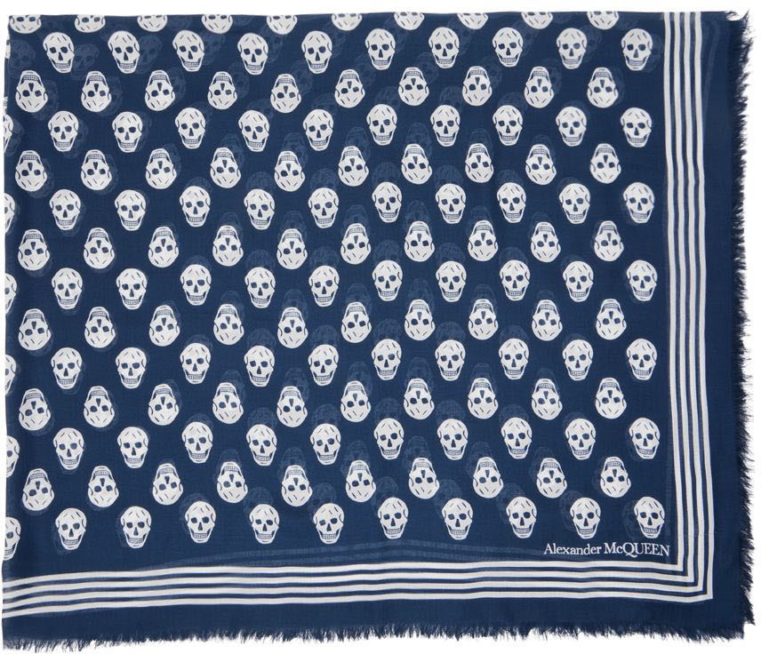 Alexander McQueen Navy Biker Skull Scarf