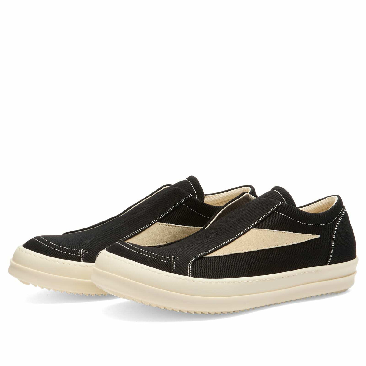 Rick Owens DRKSHDW Men's Slip On Vintage Sneaks in Black/Milk/Milk