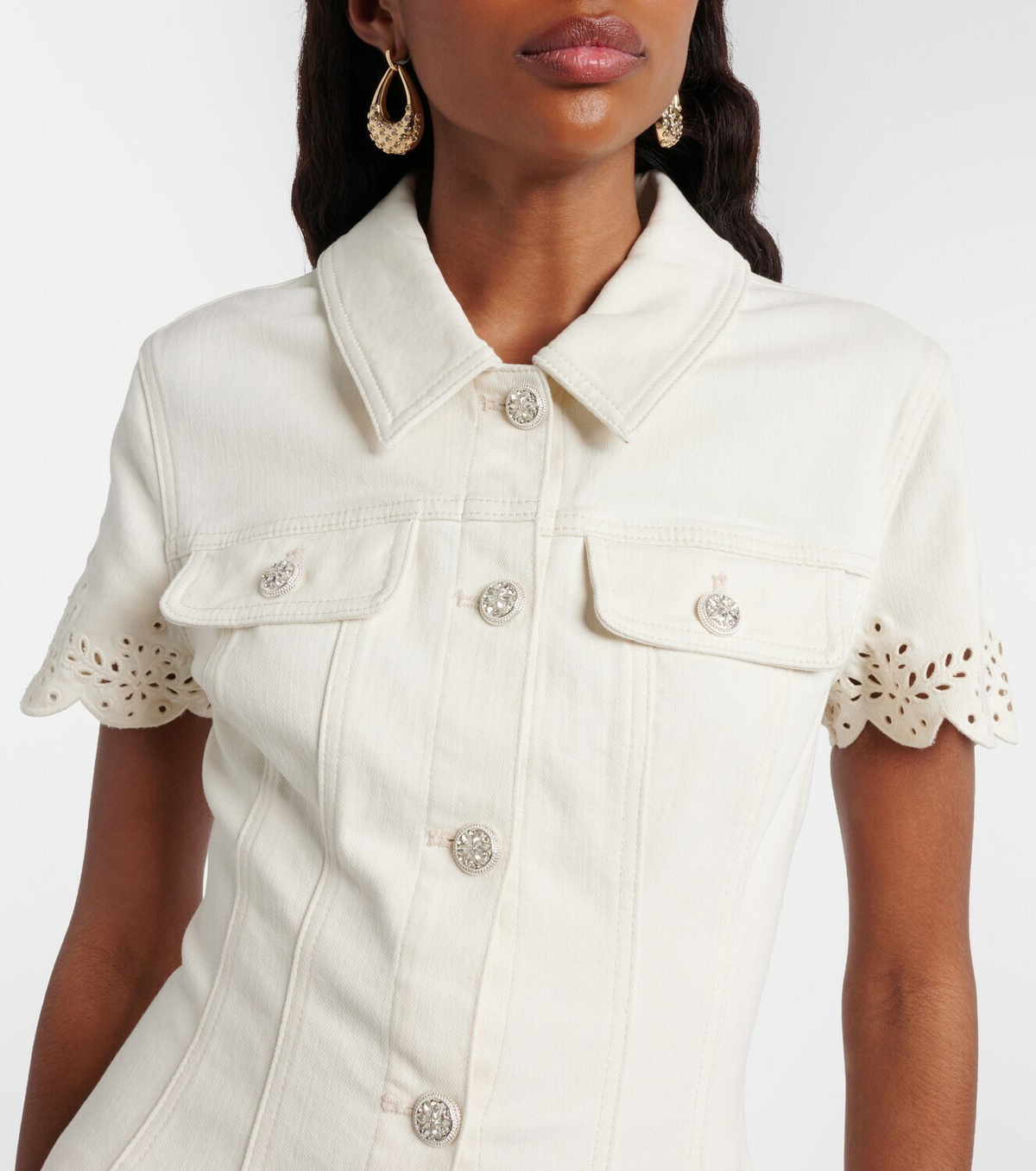 Self-Portrait Broderie anglaise denim minidress