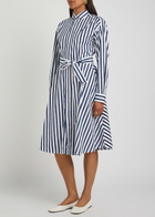 Polo Ralph Lauren Logo-embroidered Striped Cotton-poplin Midi Shirt Dress Blue