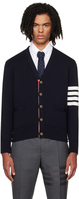 Photo: Thom Browne Navy 4-Bar Cardigan