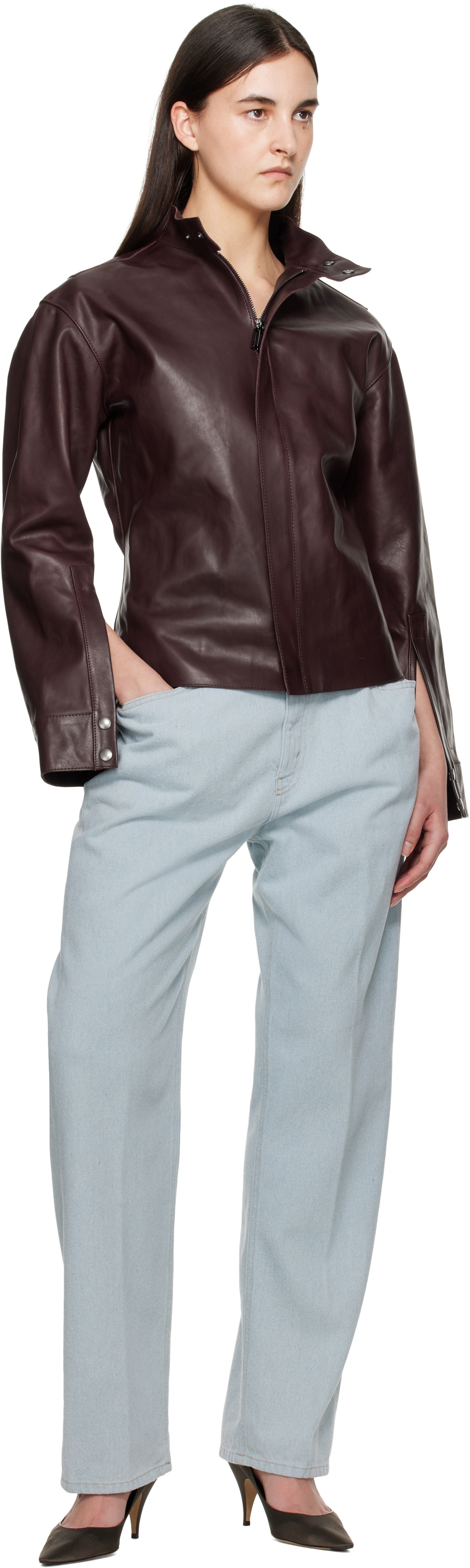 Victoria Beckham Burgundy Sculptural Leather Jacket
