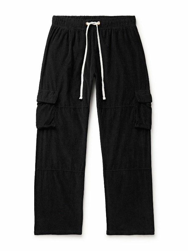 Photo: Les Tien - Straight-Leg Cotton-Corduroy Drawstring Cargo Trousers - Black