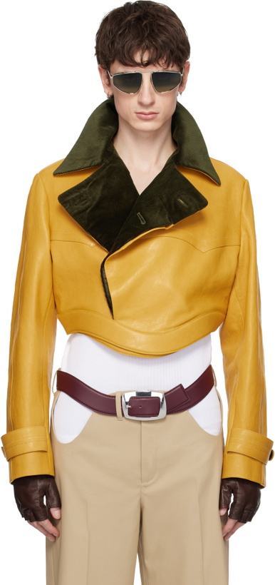 Photo: Jean Paul Gaultier Yellow Curved Waistband Leather Jacket