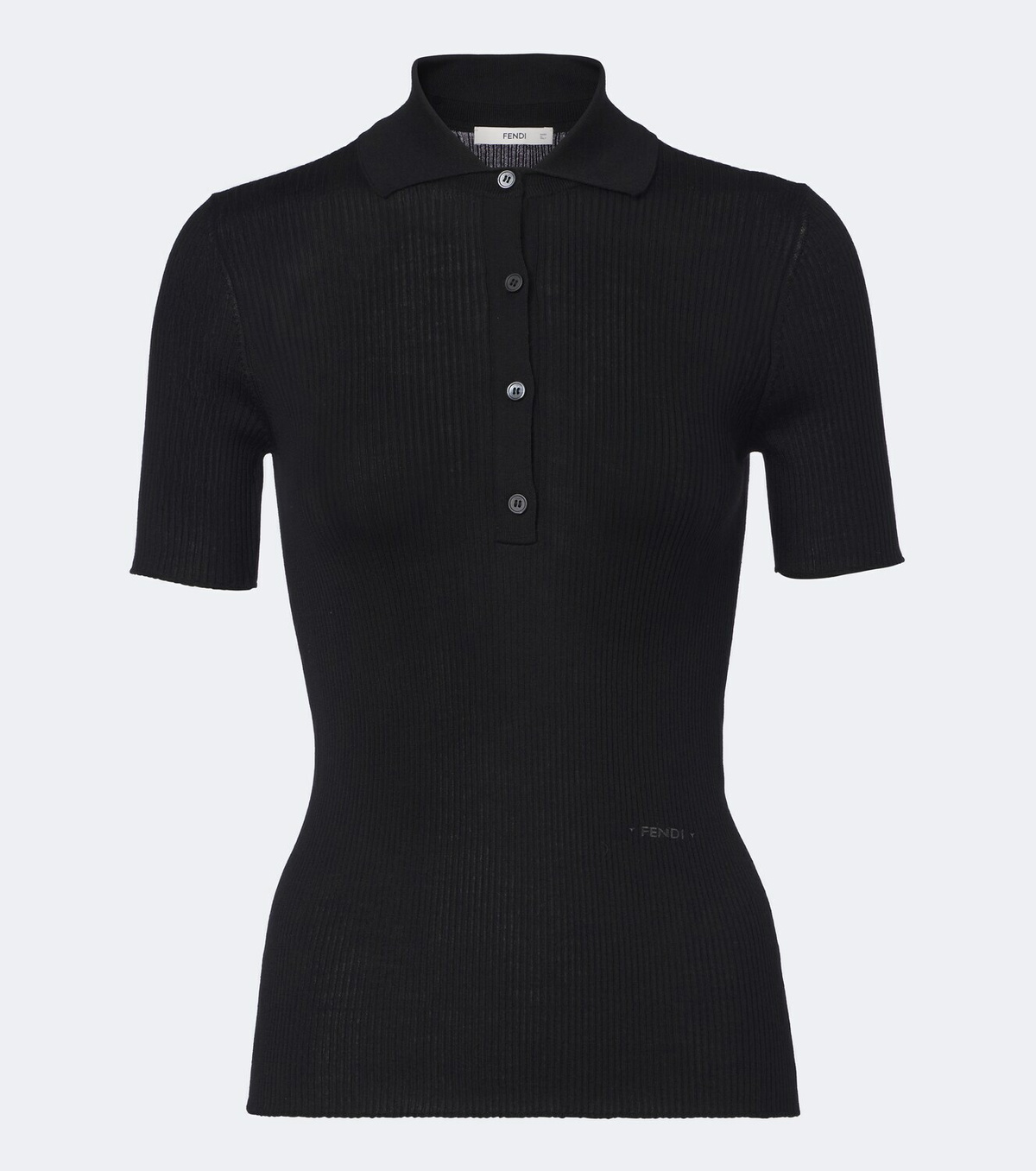 Fendi Ribbed-knit wool-blend polo shirt