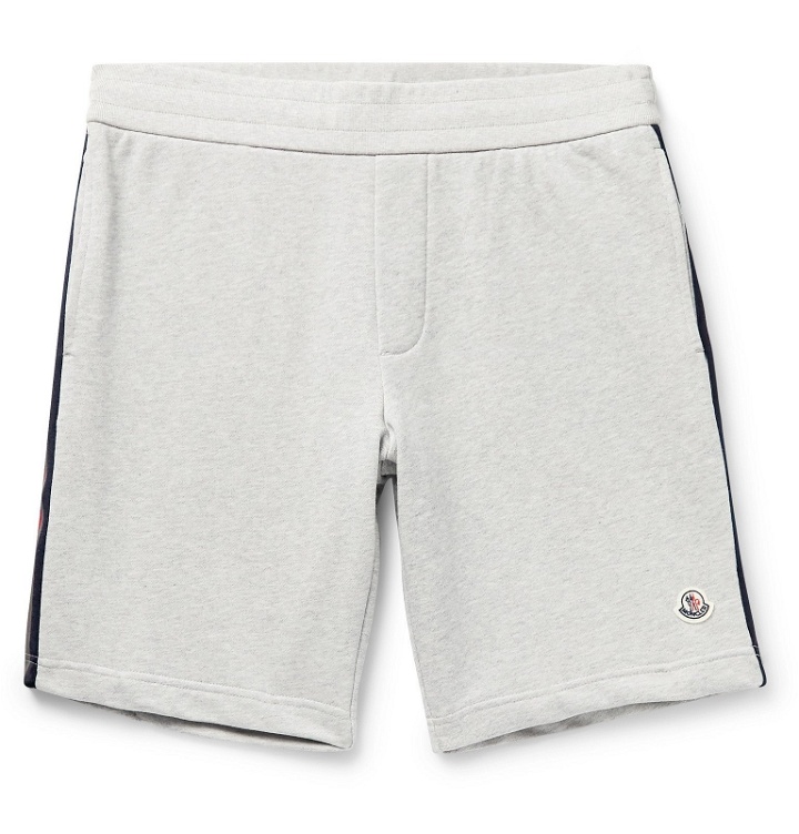 Photo: Moncler - Logo-Appliquéd Webbing-Trimmed Loopback Cotton-Jersey Shorts - Gray