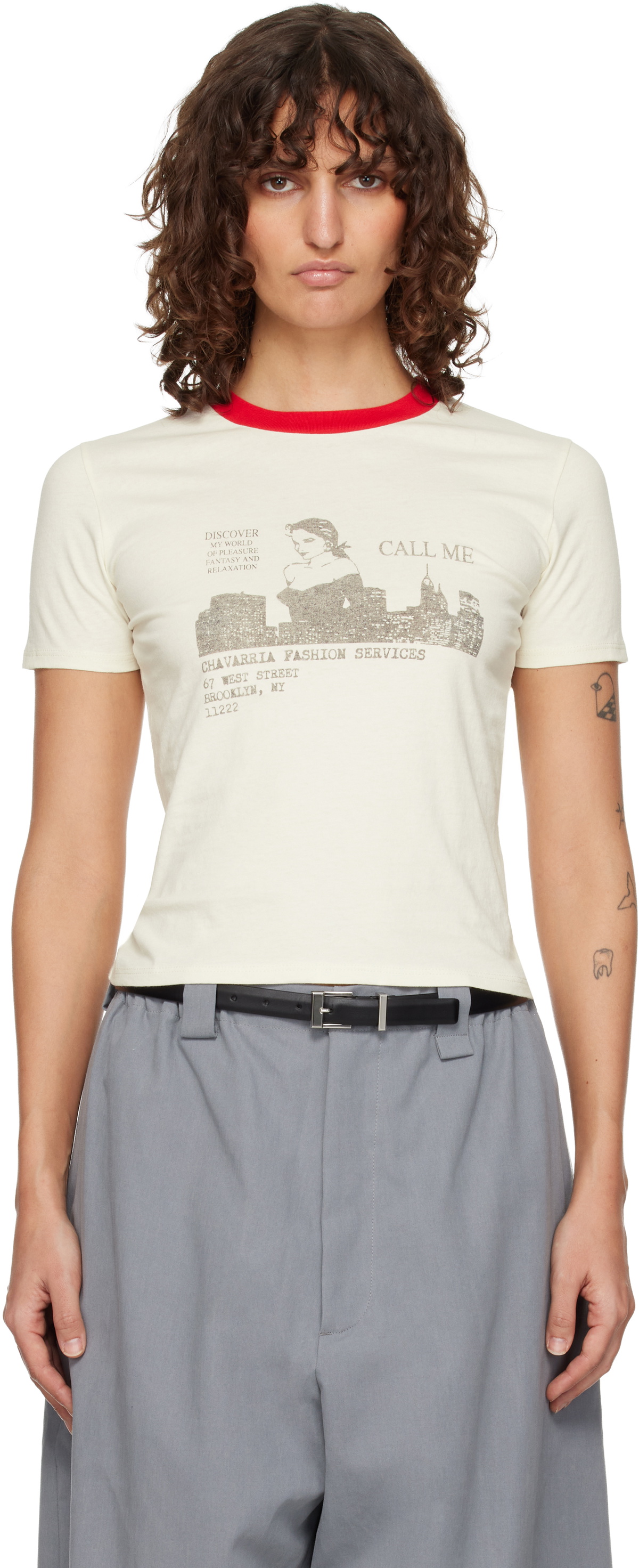 WILLY CHAVARRIA Off-White 'Call Girl' Ringer T-shirt