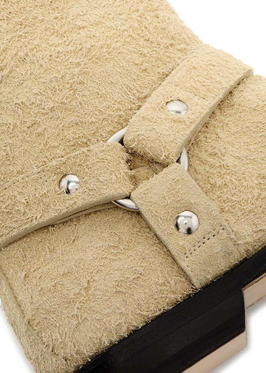 Loewe Campo Brushed Suede Biker Boots Cream