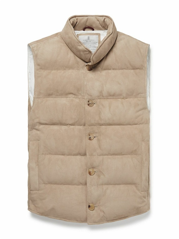 Photo: Brunello Cucinelli - Padded Quilted Suede Down Gilet - Neutrals
