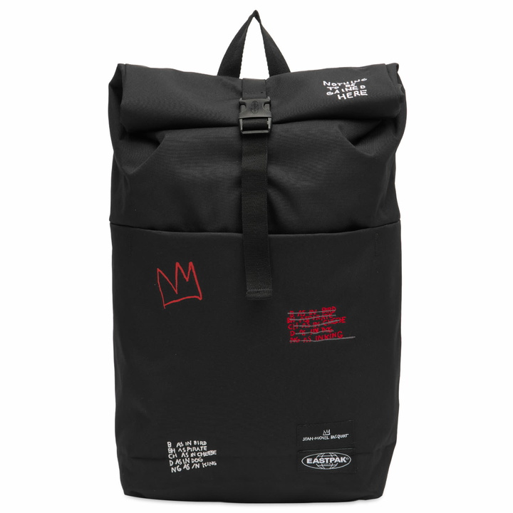 Photo: Eastpak x Basquiat Up Roll Backpack - Quotes in Black 