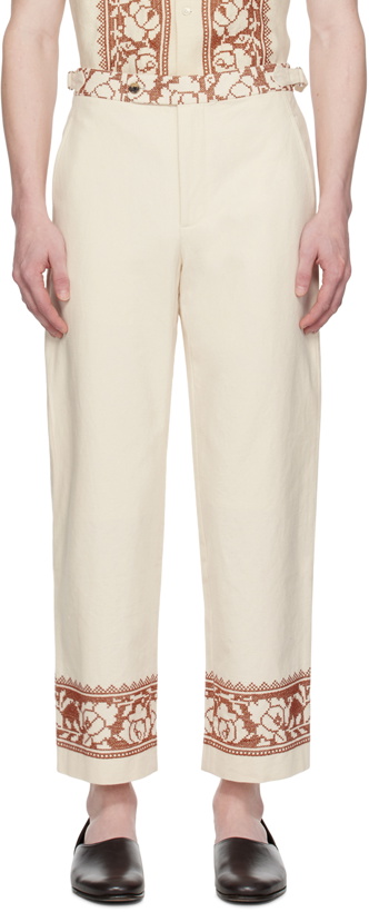 Photo: Bode Off-White Rose Garland Trousers
