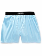 TOM FORD - Velvet-Trimmed Stretch-Silk Satin Boxer Briefs - Blue