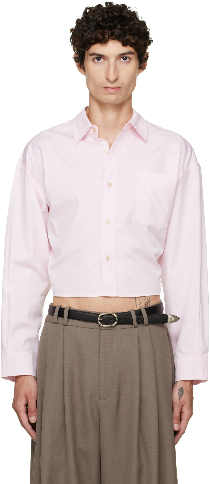 R13 Pink Split Hem Boyfriend Shirt