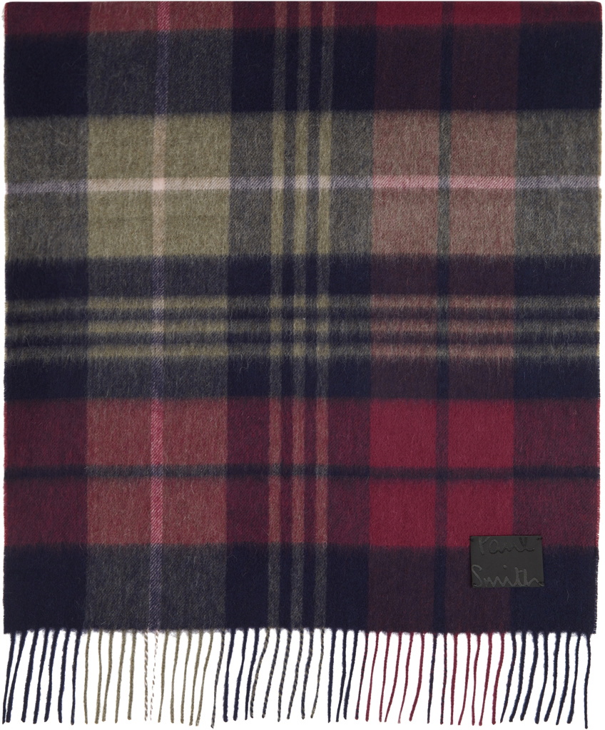 Paul Smith Navy & Purple Tartan Lambswool Scarf