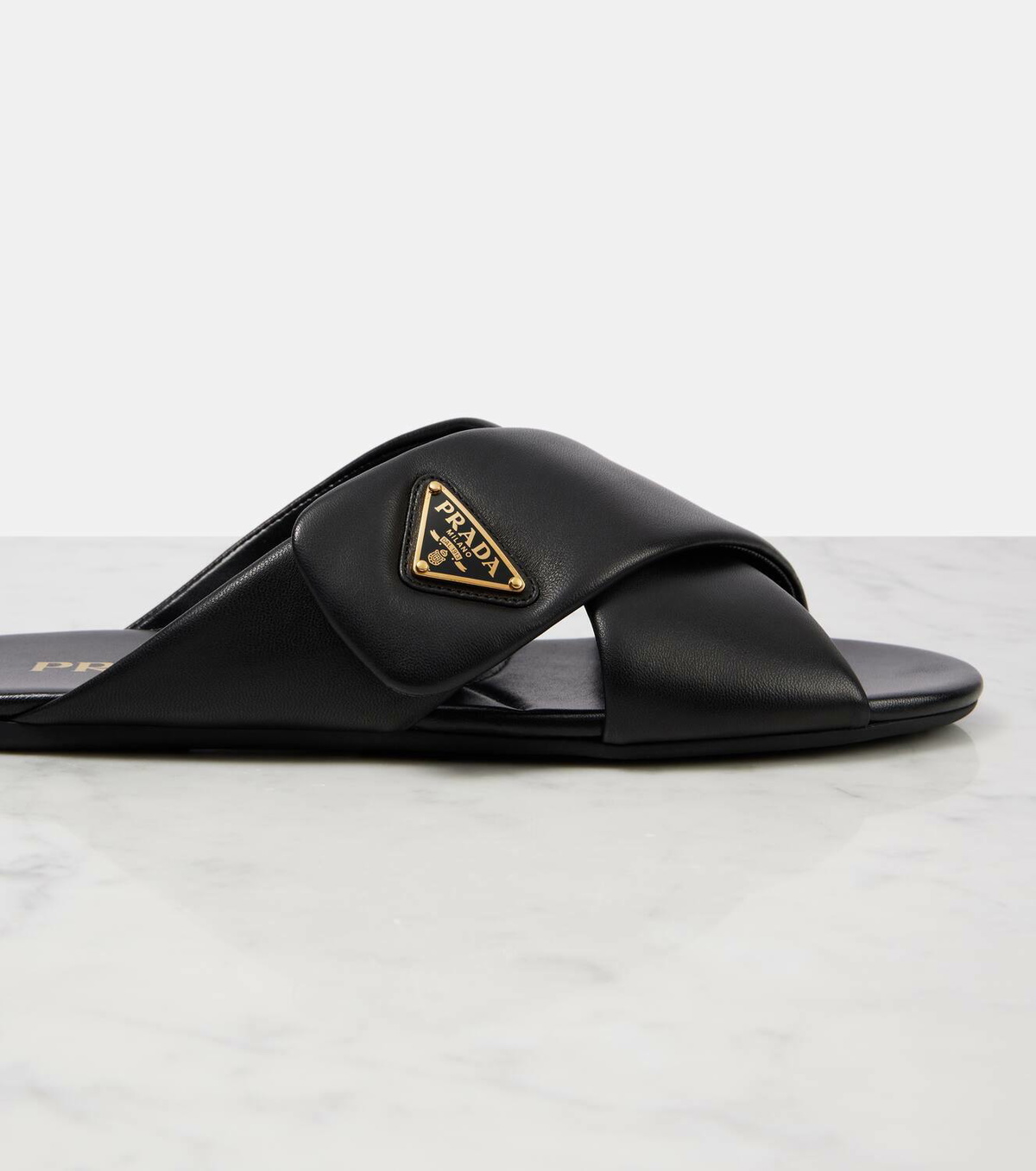 Prada Logo leather slides