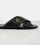 Prada Logo leather slides