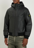 Stone Island Hooded Padded Grained Leather Jacket Black