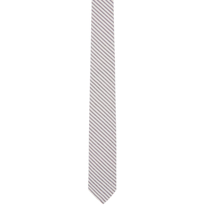 Photo: Thom Browne Grey and White Seersucker Short Tie 