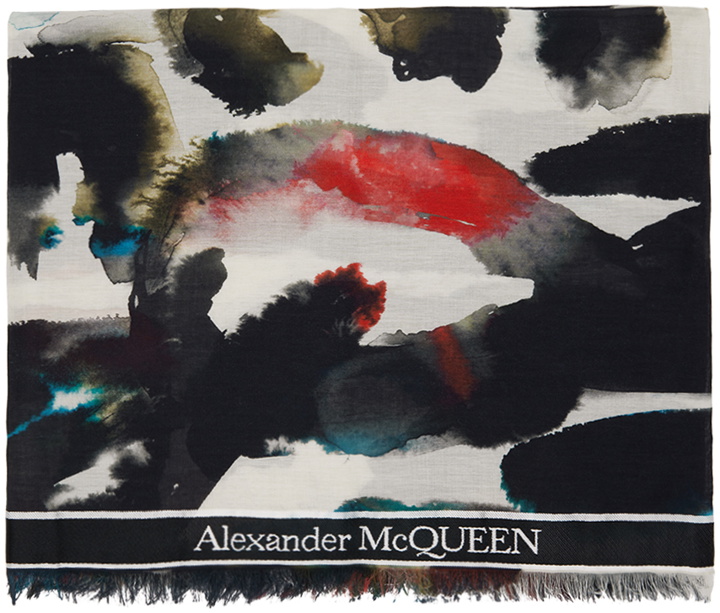 Photo: Alexander McQueen Multicolor Selvedge Tape Watercolor Graffiti Scarf