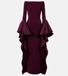 Solace London Astria off-shoulder satin-trimmed gown
