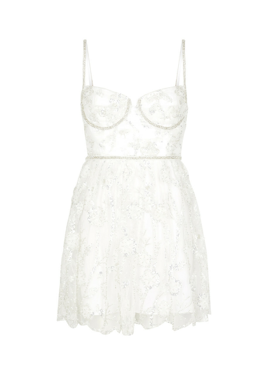 self portrait beaded tulle mini dress Self-Portrait Black Dot Mesh Frill Mini Dress – Runway Catalog main image 0