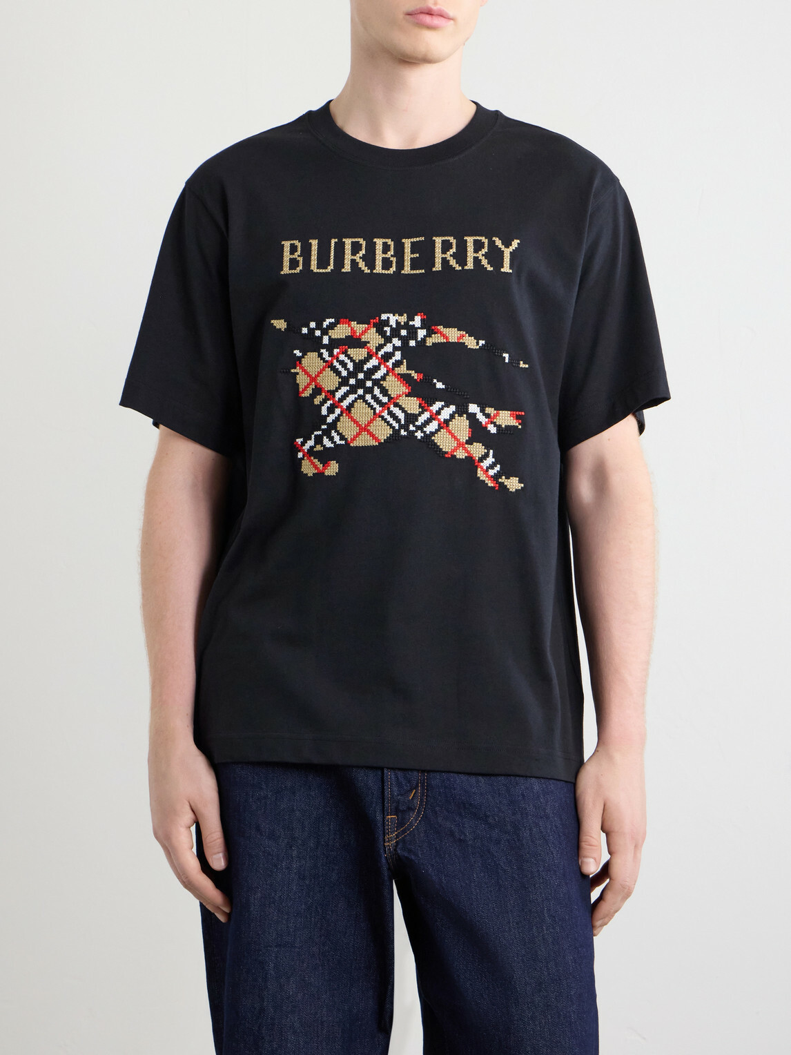 Burberry - Logo-Embroidered Cotton-Jersey T-Shirt - Black