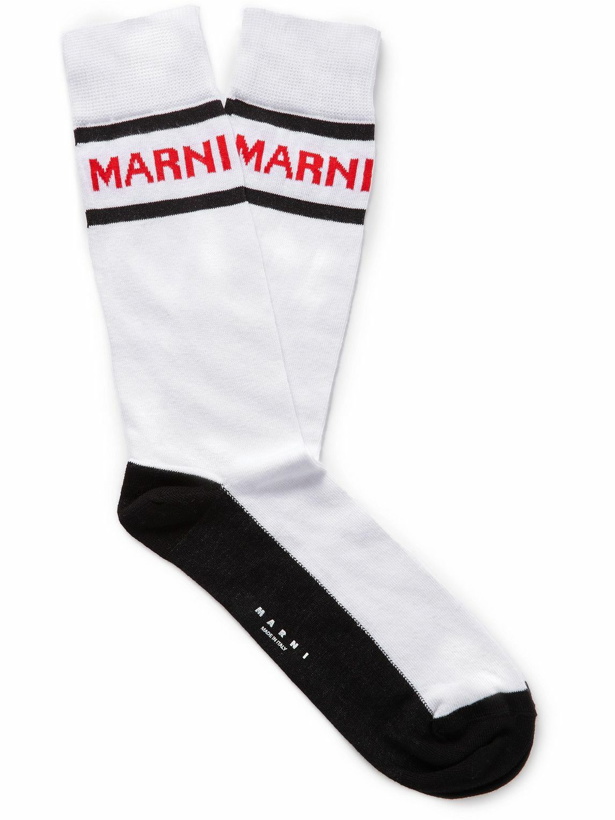 Photo: Marni - Logo-Jacquard Cotton-Blend Socks - White
