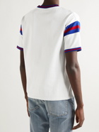 SAINT LAURENT - Slim-Fit Logo-Appliquéd Striped Cotton-Blend Jersey T-Shirt - White