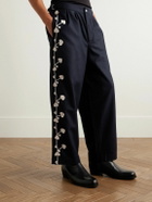 BODE - Snowdrop Straight-Leg Appliquéd Herringbone Wool-Blend Trousers - Blue