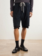 Les Tien - Straight-Leg Cotton-Fleece Drawstring Shorts - Black