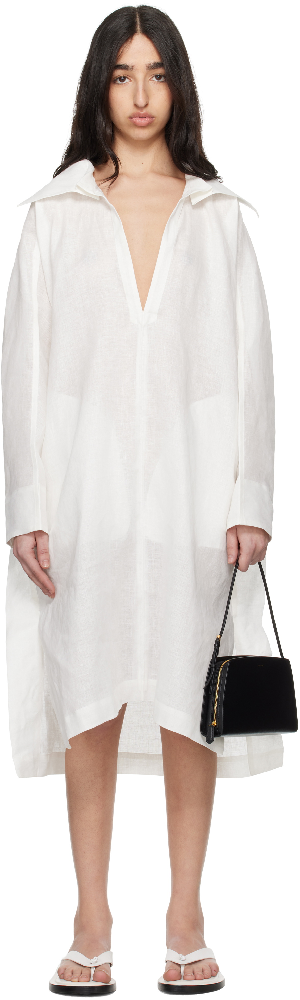 ISSEY MIYAKE White Hempen Midi Dress