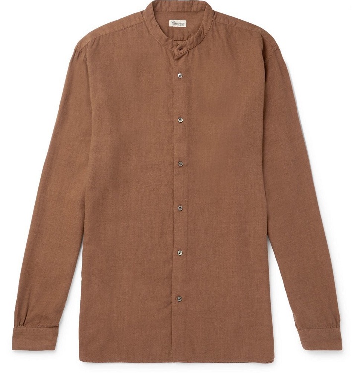 Photo: Camoshita - Grandad-Collar Cotton-Blend Shirt - Men - Brown