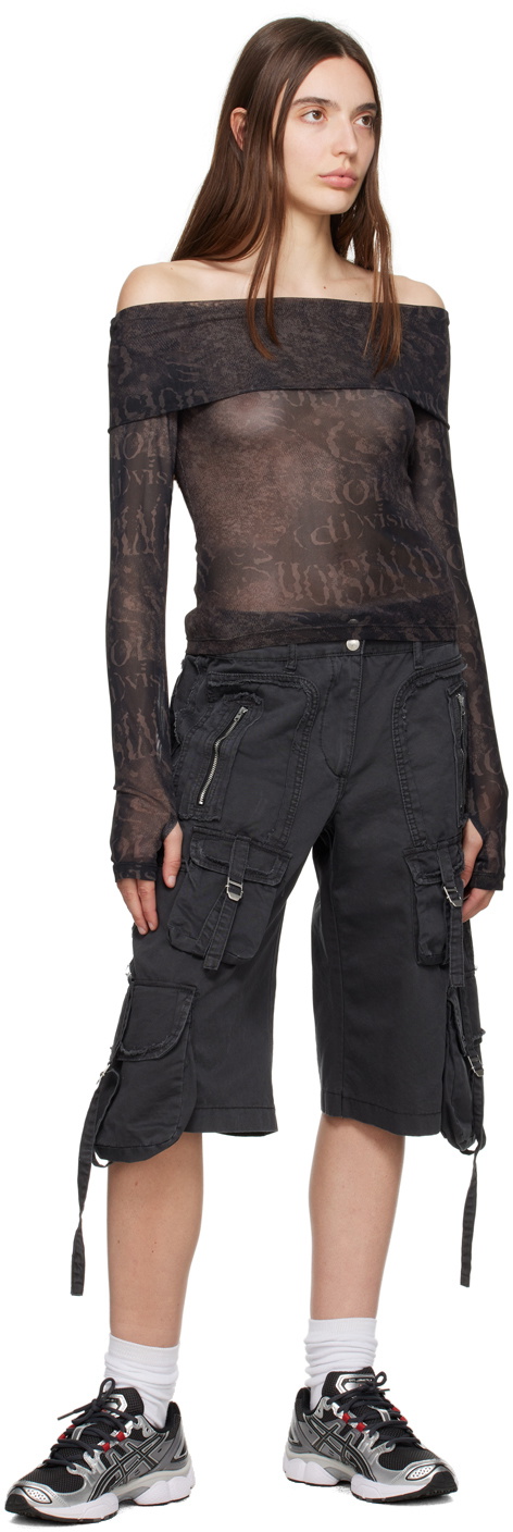 (di)vision Black & Brown Off-The-Shoulder Long Sleeve T-Shirt