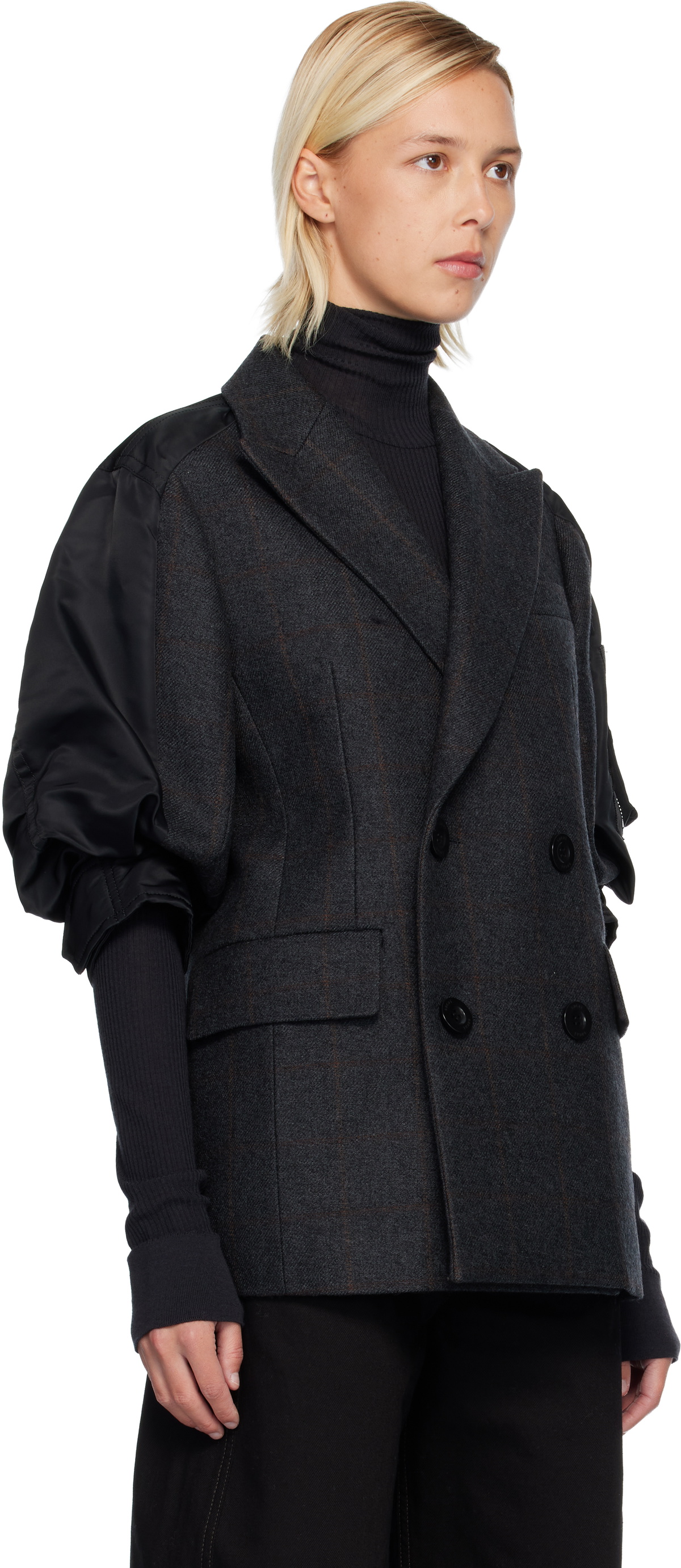 sacai Gray & Black Double-Faced Plaid Blazer