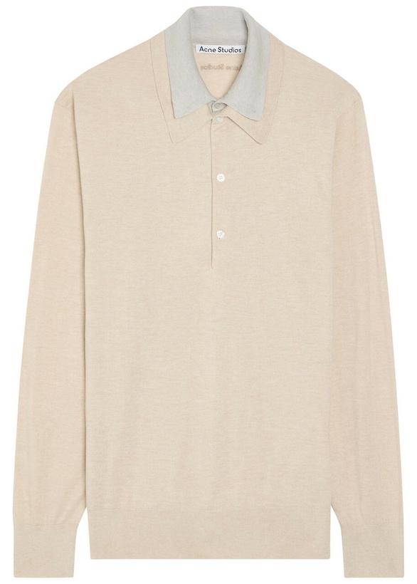 Photo: Acne Studios Layered-effect Silk and Wool-blend Polo top Beige