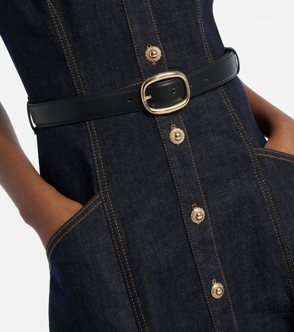 Self-Portrait Halterneck denim midi dress