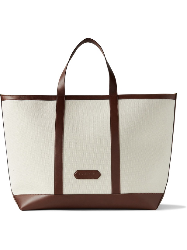 Photo: TOM FORD - Leather-Trimmed Canvas Tote Bag - Neutrals