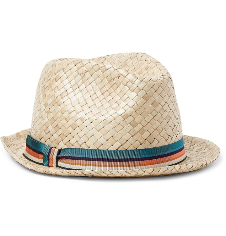 Photo: Paul Smith - Striped Webbing-Trimmed Woven-Straw Trilby Hat - Neutrals