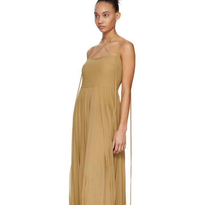 A.W.A.K.E. MODE Tan Pleated Maya Dress A.W.A.K.E.