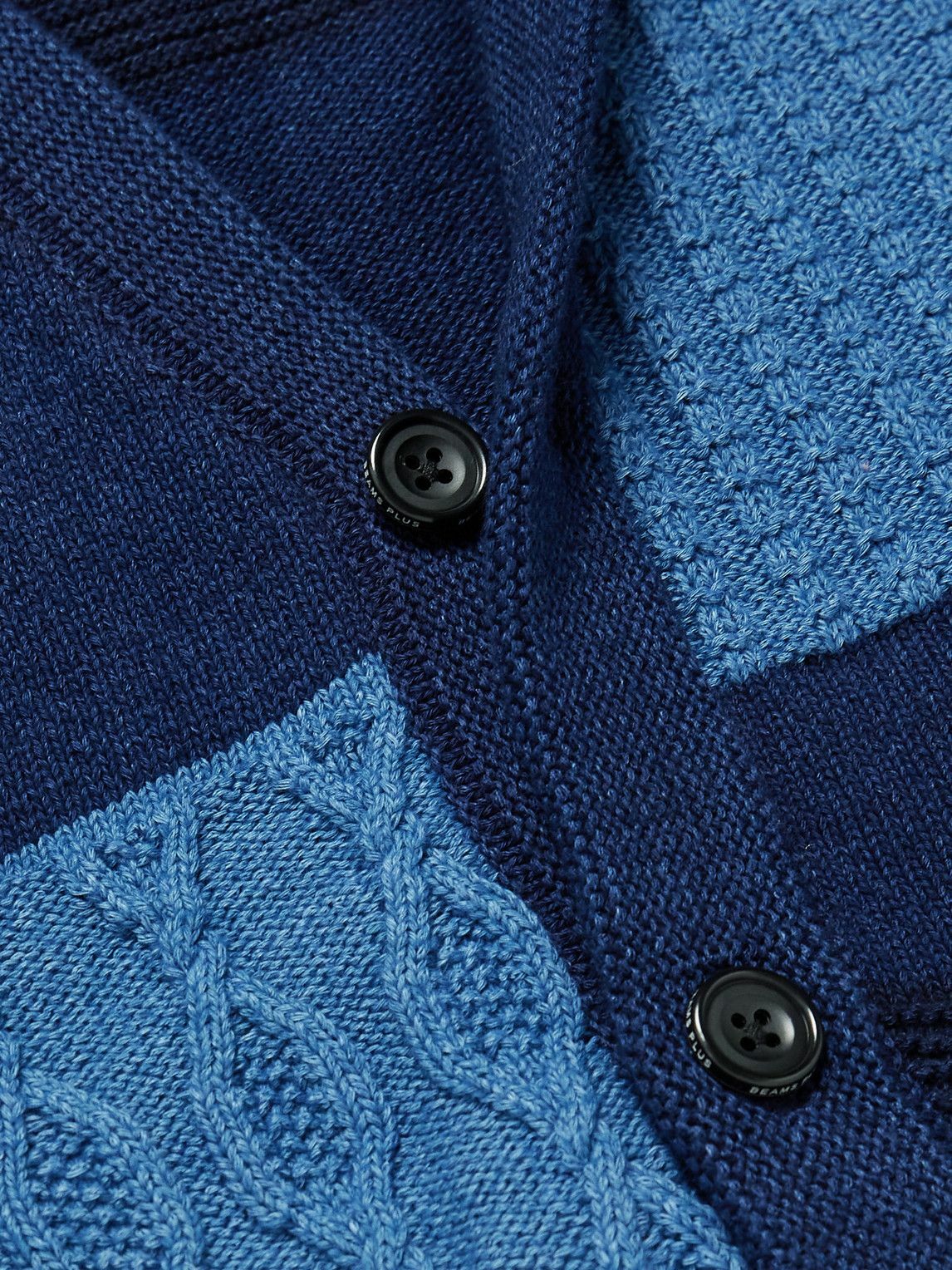 Beams Plus - Patchwork Knitted Cotton Cardigan - Blue Beams Plus