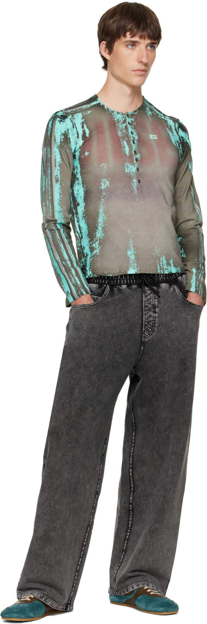 Diesel Gray Denim-Effect Sweatpants