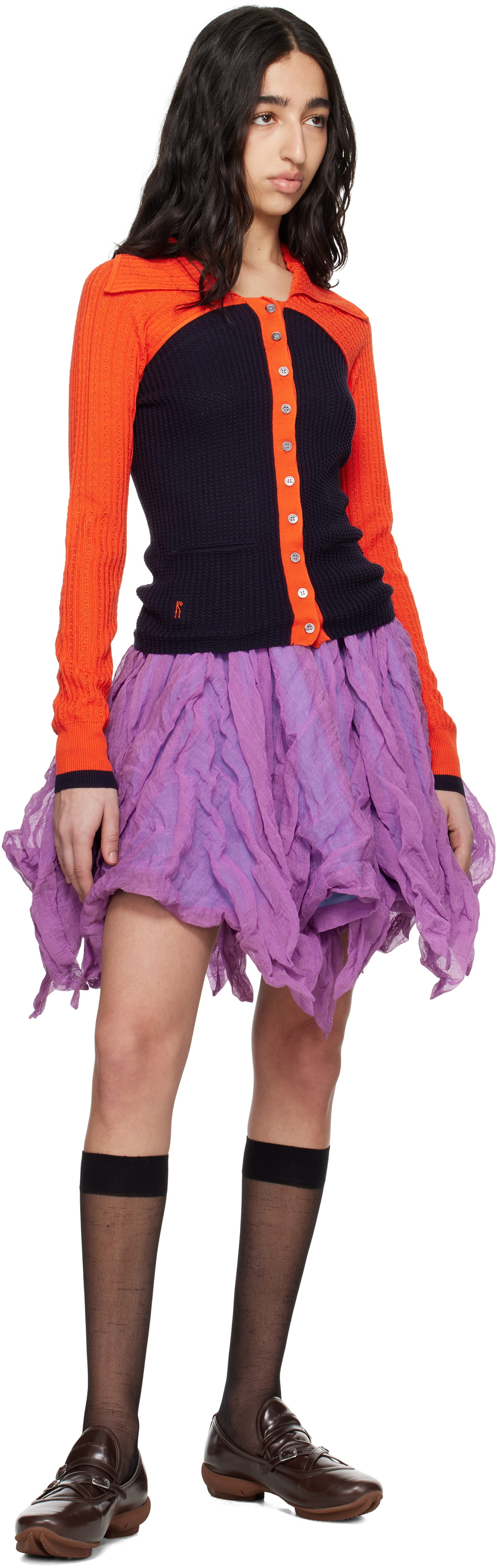 Kiko Kostadinov Navy & Orange Rover Knit Cardigan