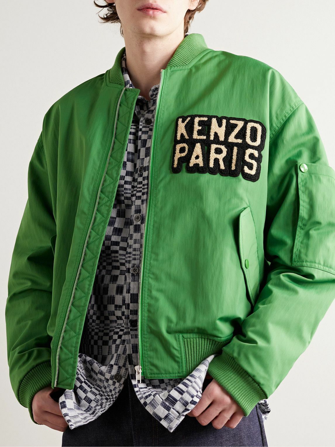 Kenzo Sashiko Stitch Embroidered Bomber Jacket - Woman Jackets Blue M