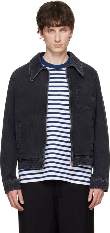 Photo: AMI Paris Black 'Tonal Ami de Coeur' Zipped Denim Jacket
